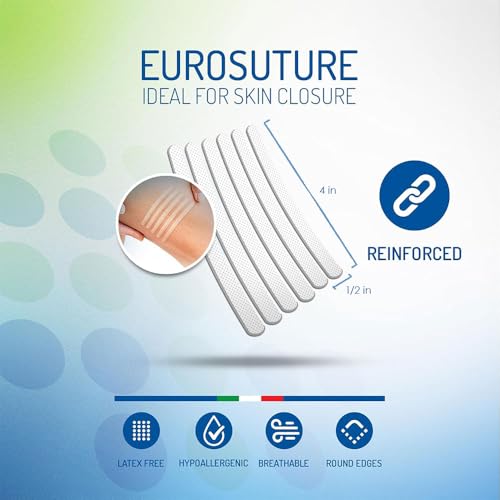 Image of 1 /2 x 4 in- Skin Closure, Reinforced Sterile Suture Strips Hypoallergenic,Safe Suture Strips,Round Ends,Easy to Apply(24 Strips per Bag)