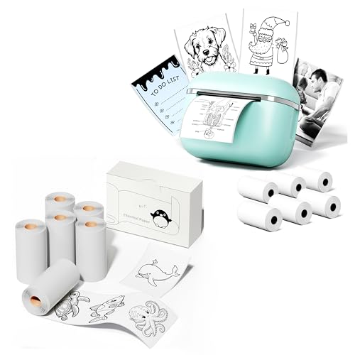 Image of Mini Sticker Printer with 12 Rolls of Self-Adhesive Paper, Sticker Maker Machine Bluetooth Portable Inkless Printpods Pocket Printer for Kids Study Notes, Anatomical Diagrams, Photos, Kids Gift