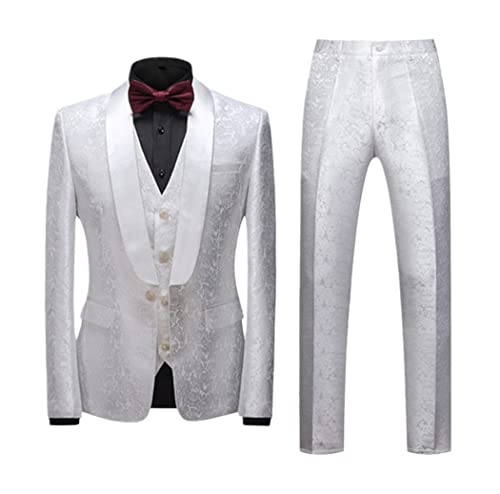Costume 3 pièces homme blanc casual business veste pantalon gilet