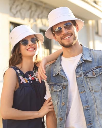 Image of Sureio Washed Cotton Bucket Hats Bulk for Women Men Wide Brim Summer Cap Unisex Beach Fishing Hat for Adult Outdoor, Plain