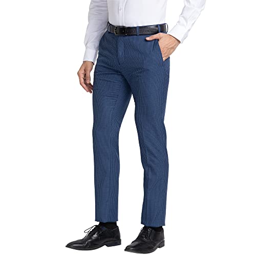 Image of Raymond Men's Polyviscose Blend Checks Pattern Slim Fit Flat Front Formal Trouser