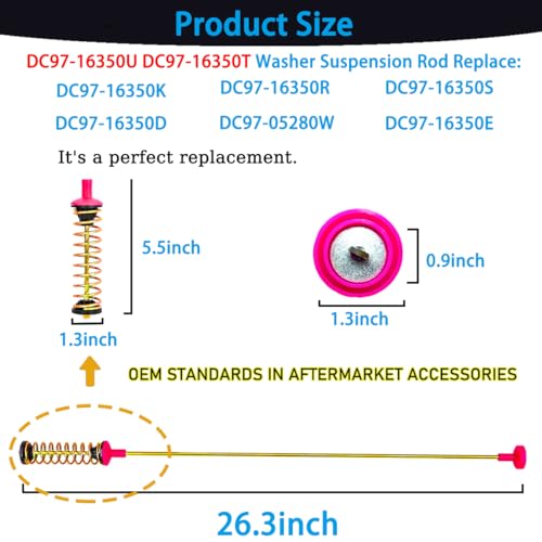 Image of Upgrade DC97-16350U DC97-16350T Suspension Rods (OEM) for Samsung Washing Machine | Fit for WA50R5200AW /US WA45T3400AV /A4 WA45T3400AP /A4 WA45N3050AW /A4 WA50R5200AV /A4 WA45T3200AW /A4 WA50R5400AW /US Washer