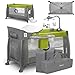 LIONELO Thomi lettino neonati box bambini fasciatoio con organizer giostra con giocattoli interattivi ingresso laterale ruote bloccabili borsa per trasporto (Grigio-verde)