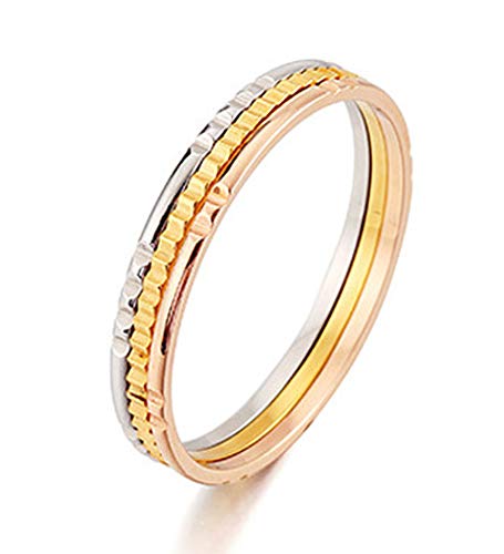 Veeshy 3pcs 1mm Thin Midi Rings 316 Stainless Steel Silver/Rose Gold/14K Gold Plated, Sawtooth Pattern Curved Jewelry for Women Girls with Pretty Gift Box
