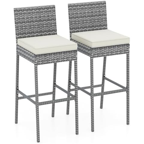 RELAX4LIFE Wicker Rattan Bar Stools Cover