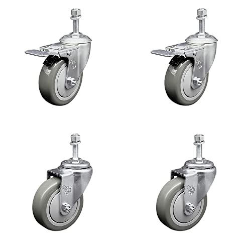 Stainless Steel Polyurethane Swivel Threaded Stem Caster Set of 4 w/4