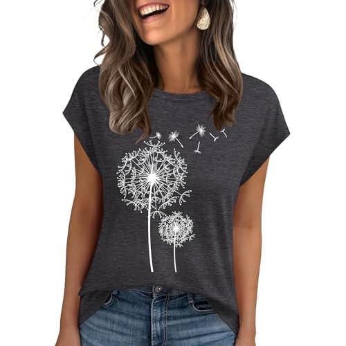 AKEWEI Womens Vintage Flower Print T Shirt Funny Cute Animal Graphic Tees Tops Loose Casual Outdoor Shirt