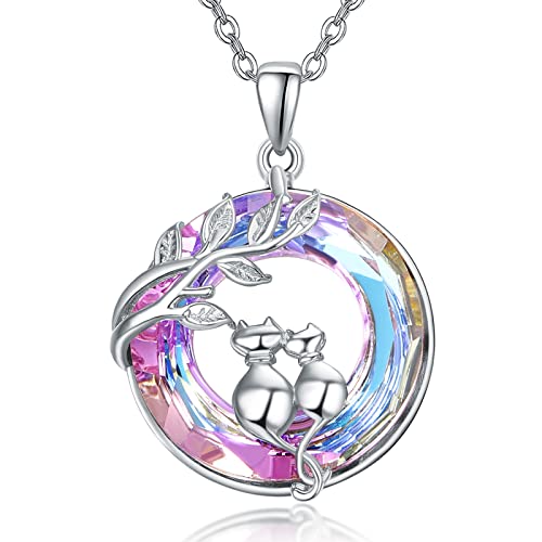 Collier chat lune argent sterling 925 cristal cadeau idéal pour femme fille et petite amie