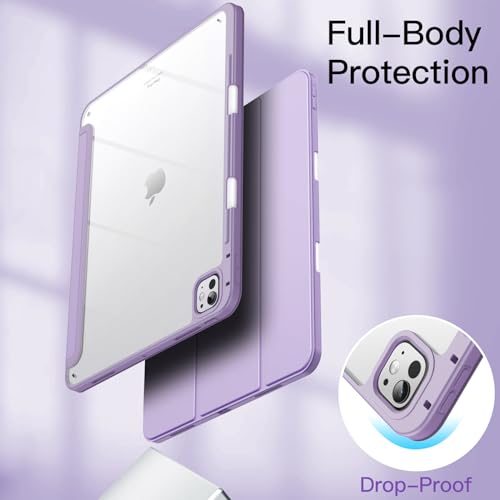 Image of JETech Cover Case for iPad Pro 13-Inch M5 /M4 (2025 /2024) with Pencil Holder, Clear Transparent Back Shell Slim Stand Shockproof Tablet Cover, Auto Wake /Sleep (Purple)