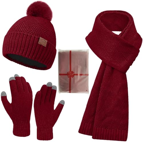 Winter Set Damen - Mütze, Schal, Handschuhe Und Stirnband Mit Fleece-Futter