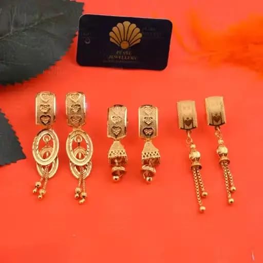 Image of Combo Earrings for Women & Girls - Brass Gold Plated Drop Earrings