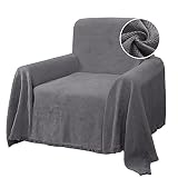 H.VERSAILTEX Cotton Sofa Covers Couch Cover Sofa Slipcover for Most Shape Sofas, Feature Thick Woven Jacquard Seamless with Tassels, Multi-Use Decorative for Couch (Medium: 71' x 91', Grey)