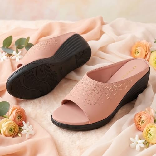 Image of TRASE Wedges Heels for Women Office Wear | Comfortable Sandals for Women with Soft Sole | Stylish Ladies Formal Casual Slip On Footwear