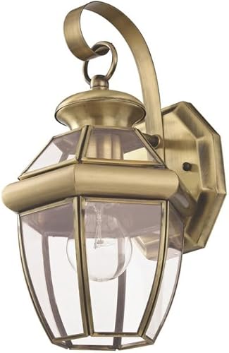 Miniatura 2 de Livex Lighting 2051-01 Monterey 1 Lámpara de pared exterior con acabado de latón antiguo, acabado en latón macizo con vidrio biselado transparente