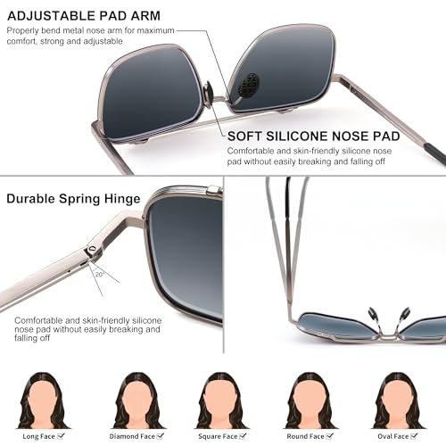 FEISEDY Women's and Men's Fashion Oversize Square Metal Gradiant Pilot Sunglasses B41454