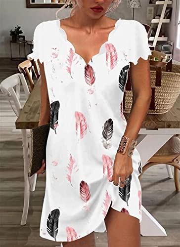 Vestidos casuais femininos casuais decote em V manga curta vestido praia (Color : White, Size : S)