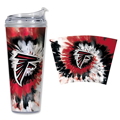 Rico Industries NFL Football Atlanta Falcons Metallic Tie Dye 24oz Metallic Acrylic Tumbler with Hinged Lid