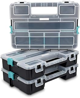 Navaris Plastic Storage Box - Stackable Organizer Case with Adjustable and Removable Divider Compartment for Tools, Small Items, Jewelry - 3 Boxes