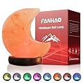 FANHAO Himalayan Salt Lamp, 100% Authentic Natural Hand Carved Moon Pink Crystal Rock Salt with 8 Color Changing, USB Salt Rock Lamp Night Light for Home Decor and Gift, Neem Wooden Base