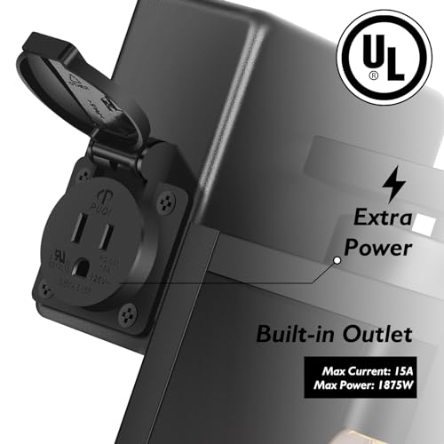 Image of BesLowe Porch Lights with Outlet, Modern Outdoor Wall Light Fixtures, Black | UL-Listed Extra Power Socket, Waterproof, Rust-Resistant, Durable Metal with Clear Glass, Easy to Install