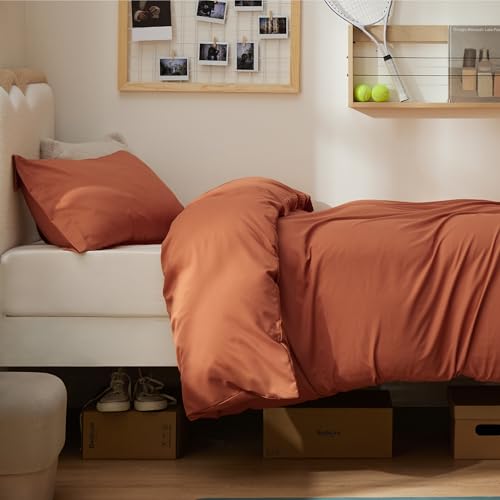 Image of Bedsure Duvet Cover Twin /Twin XL Size - Soft Double Brushed Bedding Set for Kids & Adults, Zipper Closure, 2 Pieces, Includes 1 Duvet Cover (68 inchx90 inch) & 1 Pillow Sham, NO Comforter, Terracotta