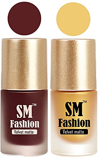 Image of Nail Polishes, Dark Tan-Golden Velvet Matte Nail Paint Combo Set of 2 Pcs 7ml each