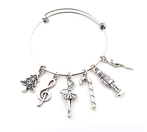 Nutcracker Charm Bracelet Expandable Silver Bangle Christmas Jewelry Handmade Gift