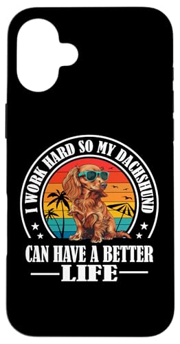 Funny Retro Vintage Work Hard Long Haired Dachshund Lover Carcasa para iPhone 16 Plus