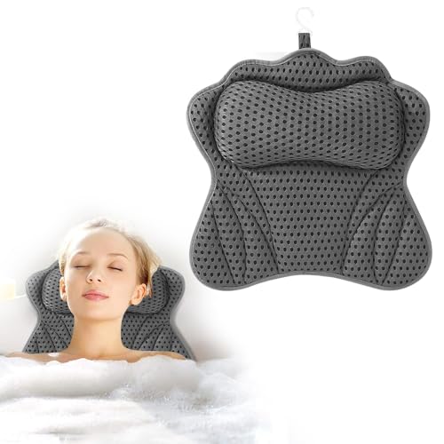 YANGUN Badewannenkissen, Badekissen für Badewanne mit 4D-Air-Mesh-Technologie und 6 Saugnäpfen, Badewannenkissen Nacken für Nacken Rücken, Badewanne und Home Spa(Grau)