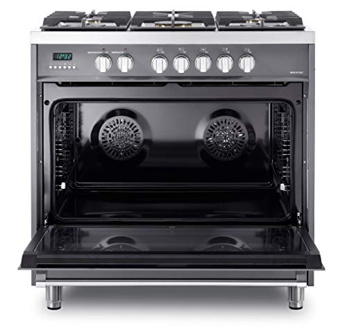 Verona Designer Series Vdfsge365Sg 5.0 Cu. Ft 36 Inch Dual Fuel Range Oven 2 Convection Fans 5 Sealed Brass Burners Slate Gray #TOP4