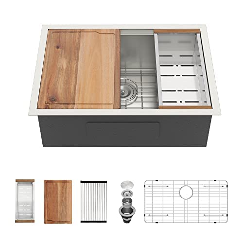 Couoko 71,1 cm Unterbau-Workstation, Küchenspüle, Edelstahl, 18 Gauge, einzelne Schüssel unter der Theke, Waschbecken, rechteckig, 71,1 x 48,3 x 22,9 cm Cover