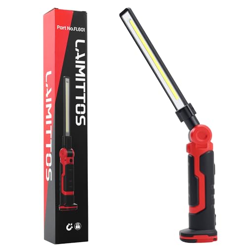 LAIMITTOS Magnetic Work Light, 2600 mAh Rechargeable Flashlight Dual 180° Rotate Mechanic Light with Stepless Dimming Led Work Light for Mechanics, Car Repair, Camping, Tool Gifts for Men