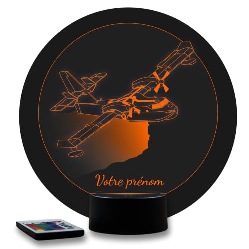 JNB-Maker FR Lampe 3D Avion Canadair CL-415 – avec Personnalisation Offerte – Télécommande 16 Couleurs + 4 Modes automatiques – Veilleuse – Cadeau personnalisé/Décoration Avion – Made in France