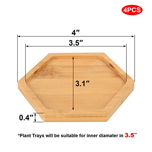 Cosmos 4 Pcs Bamboo Plant Saucer Succulent Pot Holder Drainage Tray With Raised Edge For 3.5 Inch Small Plant Flower Pots (Hexagon Shape) #TOP1
