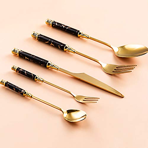 Ensemble de couverts en argenterie, 30 pièces, ensemble, vaisselle, manche céramique marbre, couteau, fourchette, cuillère, à steak, dessert, lavable au lave-vaisselle, vert