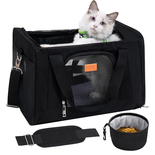 ROYPET Cat Carrier,Portable Pet Carrier Bag for Cats and Small Dogs,Foldable Soft-Sided and Scratch-Proof mesh Cat Bag Pet Carriers,Airline Approved Pet Carrier,Pet Travel Carrier Up to 15 Lbs,Black