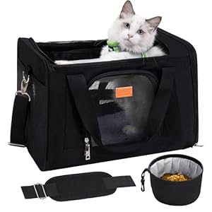 ROYPET Cat Carrier, Portable Pet Carrier Bag for Cats and Small Dogs, Foldable Soft Sided Cat Transport Carrier, Soft-Sided and Scratch-Proof mesh Cat Bag Pet Carriers, Travel Puppy Carrier(Black)