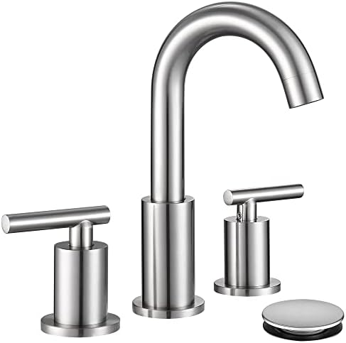 Widespread Bathroom Faucet with Sink Drain and Supply Hose, Brushed Nickel 3 Hole Faucet for Bathroom Sink, ChiLDano Satin Nickel 2-Handle Bathroom Faucet CH2183BN
