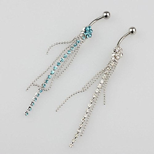 TOOPOOT 2PC Crystal Rhinestone Flower Dangle Navel Belly Ring Bar Piercing