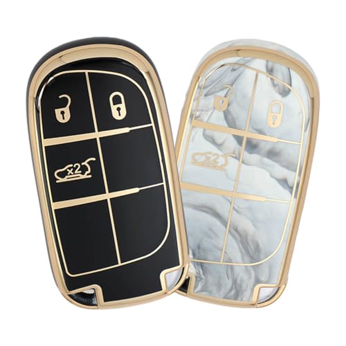 Image of Keyzone TPU Key Cover Combo Compatible for Jeep Compass, Trailhawk smart Key (Gold TPU + Marble TPU)