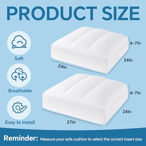 MABOZOO Couch Cushion Replacement, 27\"x 24\" High Density Couch Cushions Insert with Mixed Dacron Foam Fiber Layer, Sofa Foam with Removable Cover for Sagging Seat (6\'\'-7\'\' High) - Thumbnail 3