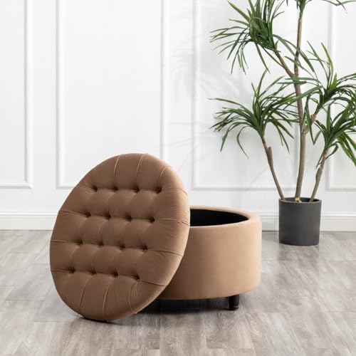 Image of Noelle 28 inch Ottoman with Storage Round Pouf (Brown)