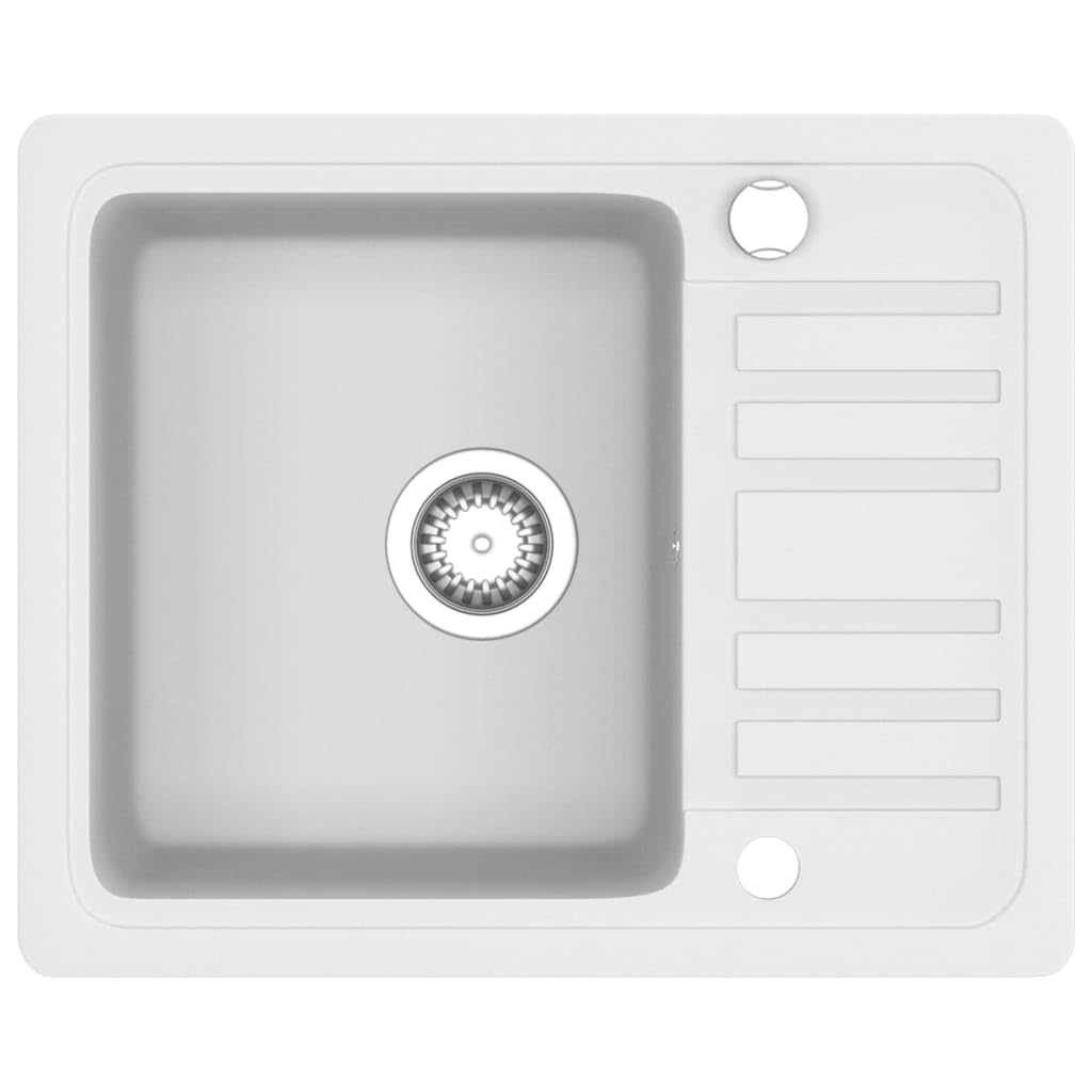vidaXL Granite Kitchen Sink Single Basin Overmount Extra-deep Utility Reversible Basket Strainer Wash Bowl Plumbing Basin White
