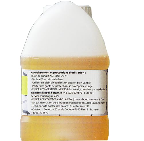 (Sol-éco) Pure Tung Oil | Protección y cuidado de la madera interior y exterior, incluso con contacto con alimentos, como muebles de jardín, encimera, terraza, cocina, tablas de cortar, madera de teca