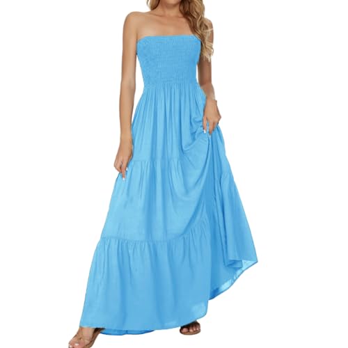 Image of Women's Summer Strapless Tube Top Maxi Dresses Off Shoulder Boho Beach Long Dress