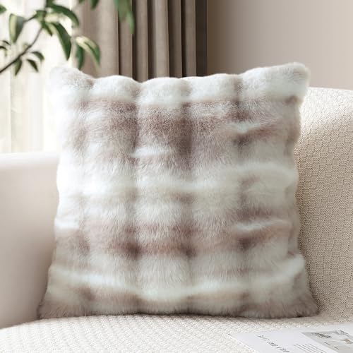 JOTOM Ensemble de 1 Housse de Coussin Moelleuse 40x40 cm Housse de Coussin Décorative en Fausse Fourrure Pour Canapé, Fauteuil, Chambre 16x16 Pouces (Taupe...