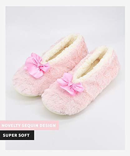 Image of DICUIRD Womens Cozy&Warm Soft Sole Slipper Socks with Grippers-Girls Teddy Fleece Indoor Slipper with Non-skid Bottoms