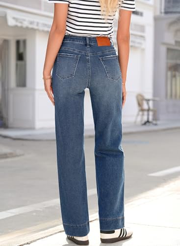 Image of Sidefeel Women's High Waisted Straight Leg Jeans Drawstring Denim Pants