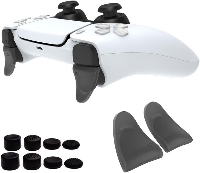 L2 R2 Trigger Extenders Buttons + Silicone Joystick Cap for PS5,Extended Triggers Button for PS5 L2/R2 Trigger Extender D-pad Key Cap for PlayStation 5 Gamepad Accessories (Black)