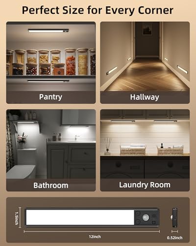 Image of EZVALO Under Cabinet Lighting, 3500mAh Rechargeable Motion Sensor Light Indoor, 3 Color Temps, 5-Level Dimmable Magnetic Wireless Closet Lights for Kitchen, Stairs (Black, 2 Pack)